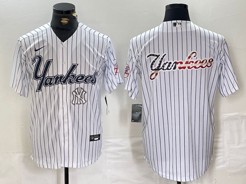 Men New York Yankees Blank White stripe Three generations joint names Nike 2024 MLB Jersey style 5->los angeles dodgers->MLB Jersey